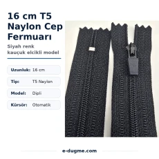 Nylon Pocket Zipper with Rubber Pull, 16 cm, #5 Bottom - ENC0016T5KE