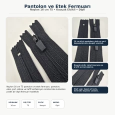 Pants and Skirt Zipper Nylon 16 cm / 6.30 in N3 Rubber Puller Closed End ENC0016T5KE