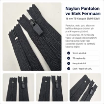 Naylon Pantolon ve Etek Fermuarı 16 cm T5 Kauçuk Elcikli Dipli ENC0016T5KE