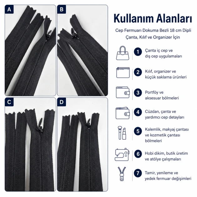 Pocket Zipper with Woven Tape 18 cm / 7.09 in for Bags, Pouches and Organizers Closed End ENC0018DTUL