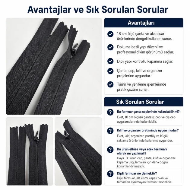 Pocket Zipper with Woven Tape 18 cm / 7.09 in for Bags, Pouches and Organizers Closed End ENC0018DTUL