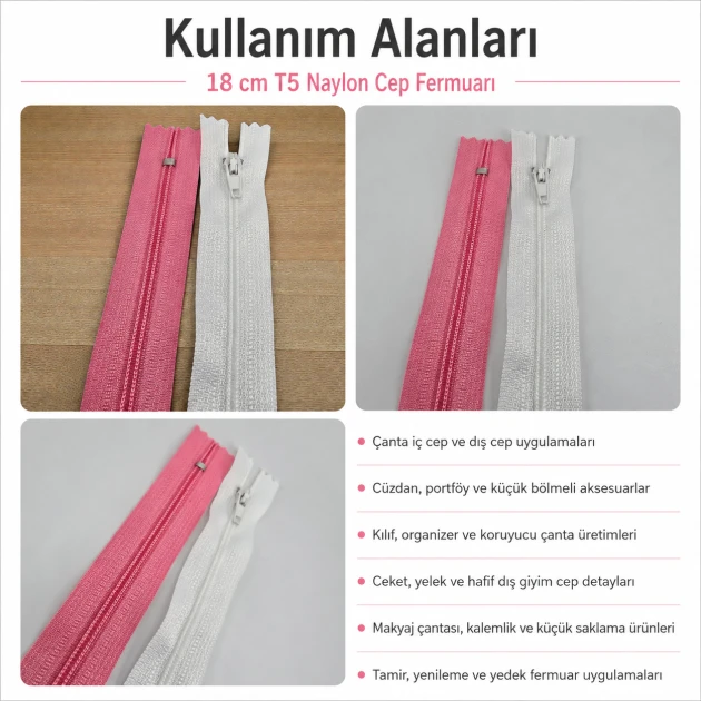 Nylon Pocket Zipper 18 cm / 7.09 in N3 for Bags, Jackets and Vests - Closed End Zipper