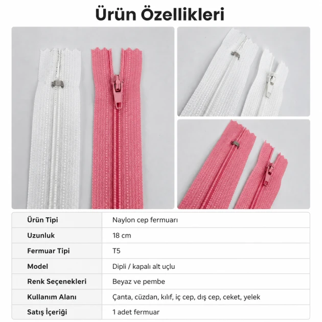 Nylon Pocket Zipper 18 cm / 7.09 in N3 for Bags, Jackets and Vests - Closed End Zipper