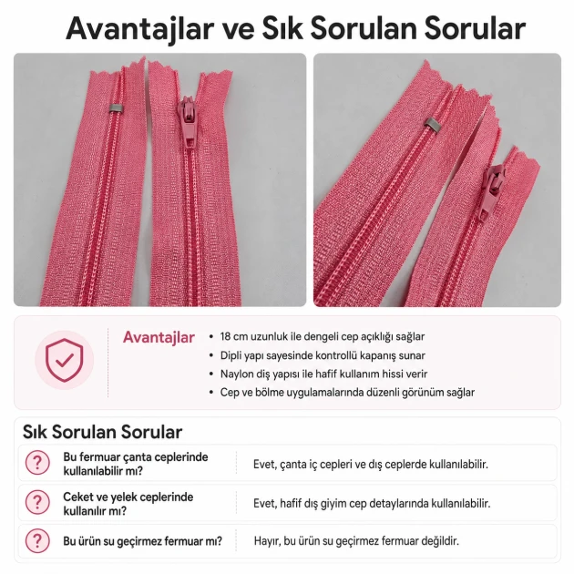 Nylon Pocket Zipper 18 cm / 7.09 in N3 for Bags, Jackets and Vests - Closed End Zipper
