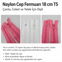 Naylon Cep Fermuarı 18 cm T5 Çanta, Ceket ve Yelek İçin Dipli ENC0018T5