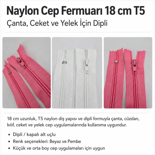 Nylon Pocket Zipper 18 cm / 7.09 in N3 for Bags, Jackets and Vests - Closed End Zipper