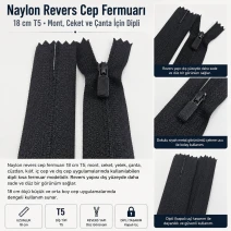 Naylon Revers Cep Fermuarı 18 cm T5 Mont, Ceket ve Çanta İçin Dipli ENC0018T5O