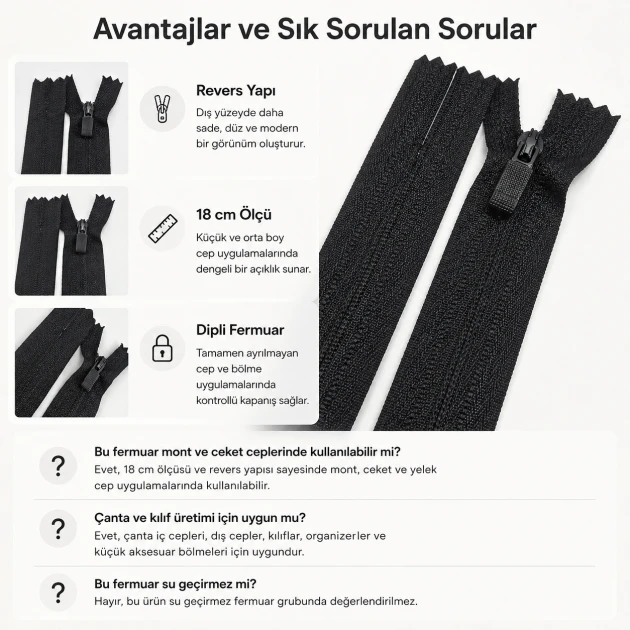 Reverse Pocket Zipper Nylon 18 cm / 7.09 in N3 for Jackets, Coats and Bags Closed End