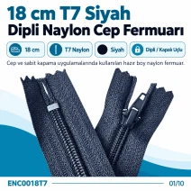 Cep Fermuarı Naylon 18 cm T7 Dipli Siyah – ENC0018T7