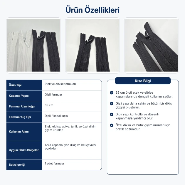 Invisible skirt and dress zipper 35 cm / 13.78 in closed end for seamless garment design