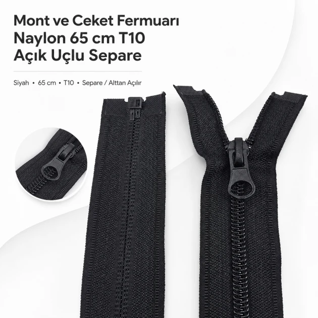 Jacket and Coat Zipper Nylon 65 cm / 25.59 in N5 Separating ENC0065T10 for durable and professional clothing repairs