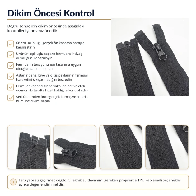 68 cm T10 Naylon Ters Mont ve Ceket Fermuarı – Açık Uçlu Separe Siyah