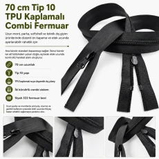 70 cm Tip 10 TPU Kaplamalı Suya Dayanıklı Combi Fermuar ENC0070SG