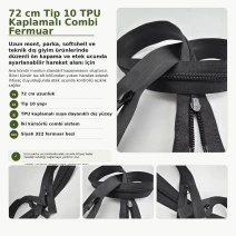 72 cm / 28.35 in N5 / #5 TPU-Coated Water-Resistant Combi Zipper ENC0072SG