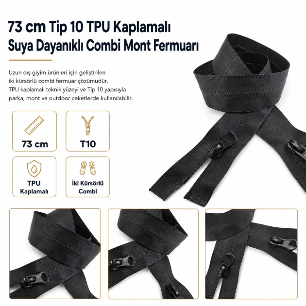 73 cm / 28.74 in N5 TPU-Coated Water-Resistant Two-Way Separating Zipper for Parkas and Outdoor Jackets
