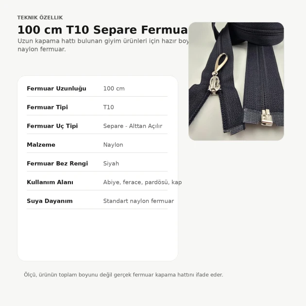 100 cm / 39.37 in N5 Nylon Coil Open-End Separating Zipper for Evening Dresses and Ferace