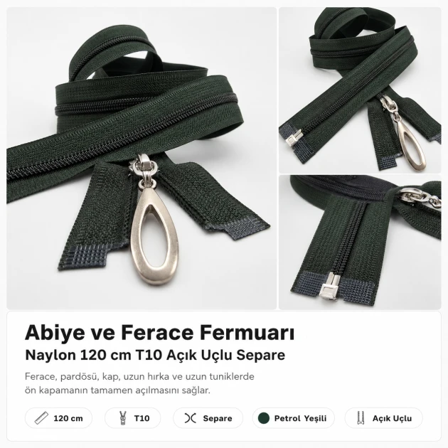 120 cm / 47.24 in N5 Nylon Coil Open-End Separating Zipper in Petrol Green for Evening Dresses and Ferace