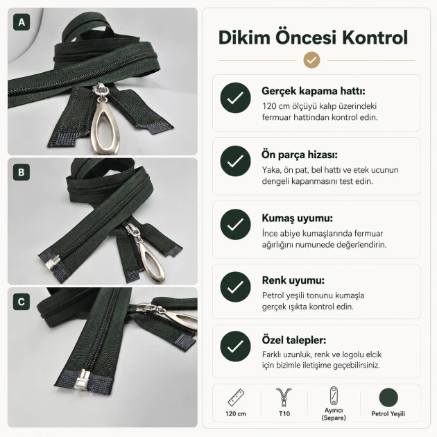120 cm / 47.24 in N5 Nylon Coil Open-End Separating Zipper in Petrol Green for Evening Dresses and Ferace
