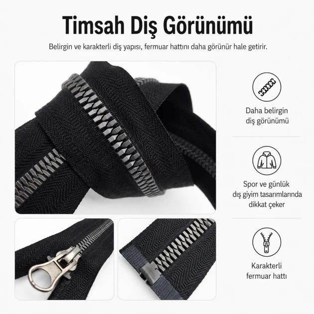 47 cm / 18.50 in T6 Crocodile Tooth Molded Sweatshirt Zipper, Open-End Separating for hoodies and lightweight outerwear
