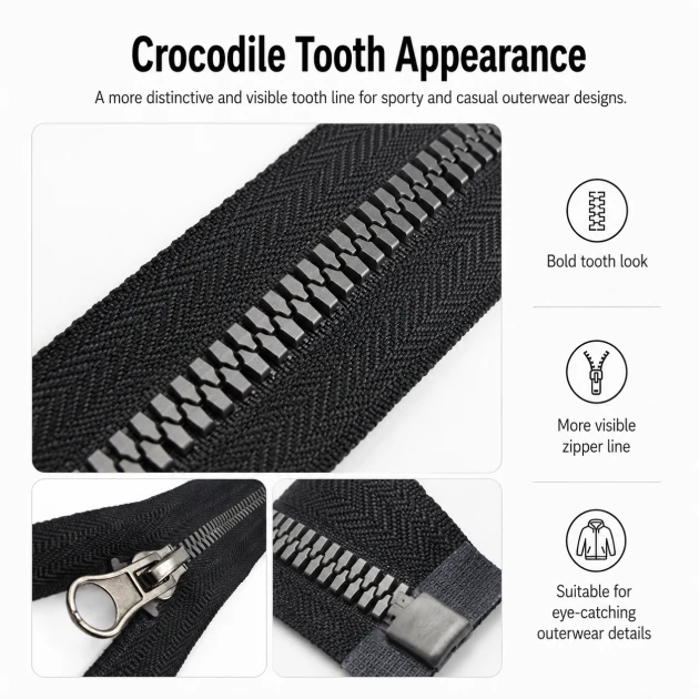 47 cm / 18.50 in T6 Crocodile Tooth Molded Sweatshirt Zipper, Open-End Separating for hoodies and lightweight outerwear