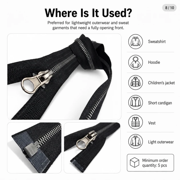 50 cm / 19.69 in T6 Crocodile Tooth Molded Sweatshirt Zipper, Open-End Separating for hoodies and jackets