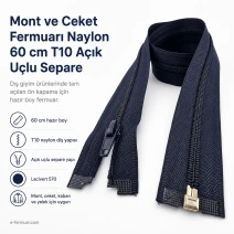 60 cm / 23.62 in N5 Nylon Coil Open-End Separating Zipper for Jackets and Coats EPR0060T10