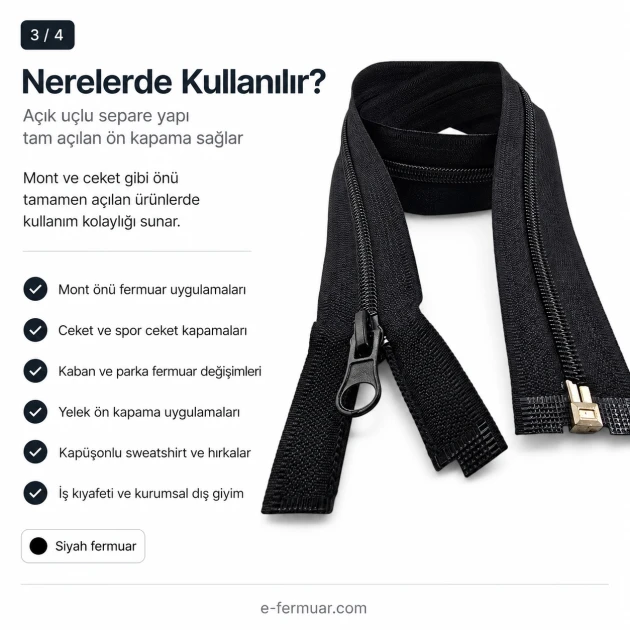 Mont ve Ceket Fermuarı Naylon 65 cm T10 Açık Uçlu Separe Siyah EPR0065T10