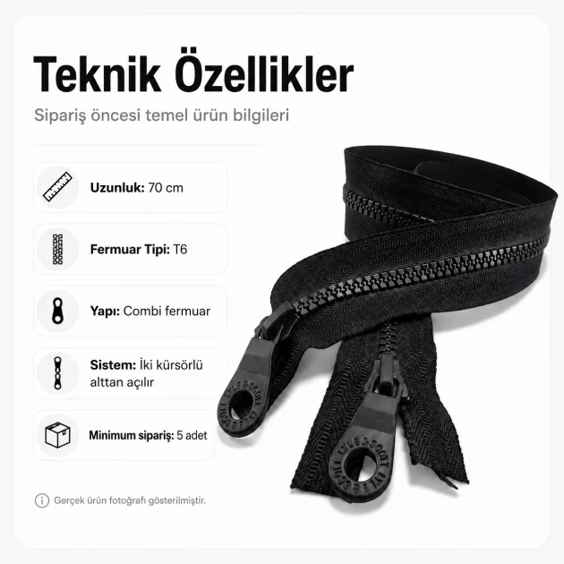 70 cm / 27.56 in T6 Molded Sweatshirt Zipper, Two-Way Open-End Separating EPR0070T6C for hoodies, jackets, and lightweight