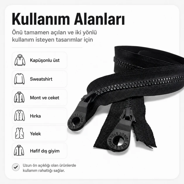 70 cm / 27.56 in T6 Molded Sweatshirt Zipper, Two-Way Open-End Separating EPR0070T6C for hoodies, jackets, and lightweight