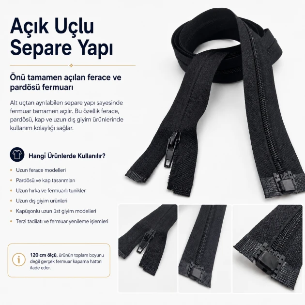 120 cm / 47.24 in N3 Reverse Nylon Coil Separating Zipper for Ferace and Long Modest Outerwear