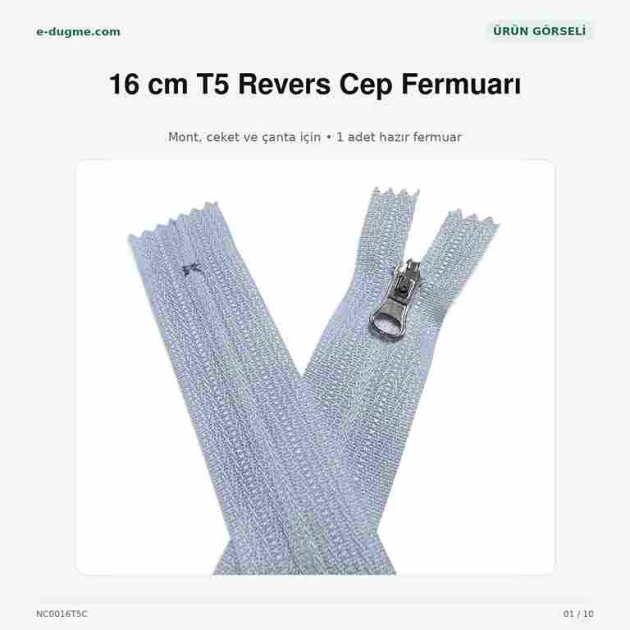Revers Cep Fermuarı Naylon 16 cm T5, mont, ceket ve çanta için ideal kapama çözümü