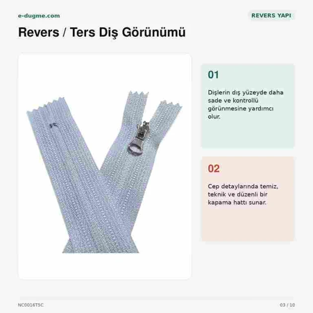 Revers Cep Fermuarı Naylon 16 cm T5, mont, ceket ve çanta için ideal kapama çözümü