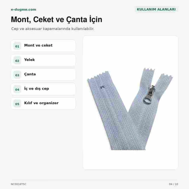Revers Cep Fermuarı Naylon 16 cm T5, mont, ceket ve çanta için ideal kapama çözümü