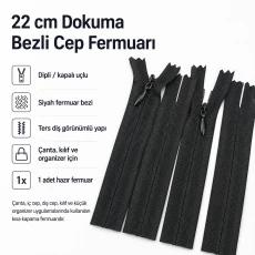 Cep Fermuarı Dokuma Bezli 22 cm Çanta, Kılıf ve Organizer İçin Dipli ZPG0022DKM