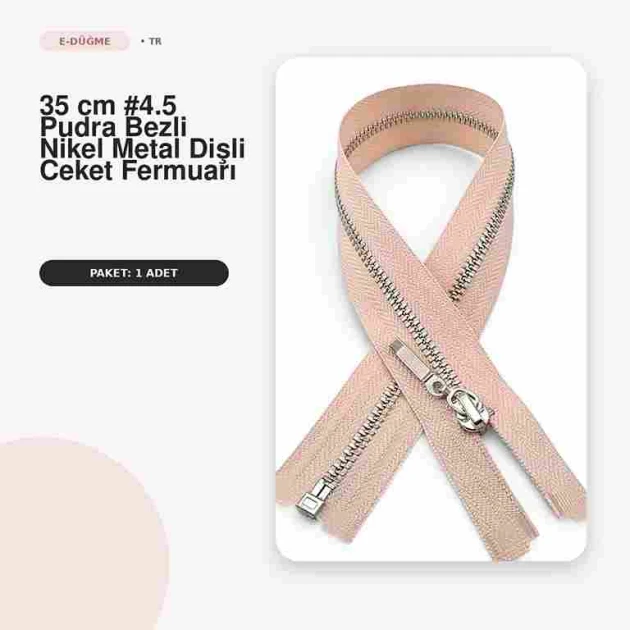 35 cm / 13.78 in #4.5 Open-End Jacket Zipper in Powder Pink with Nickel-Finish Metal Teeth