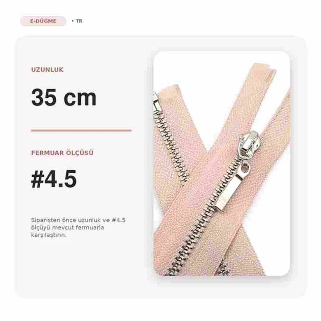 35 cm / 13.78 in #4.5 Open-End Jacket Zipper in Powder Pink with Nickel-Finish Metal Teeth