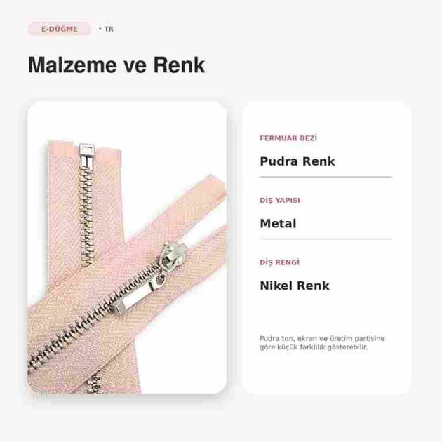 35 cm / 13.78 in #4.5 Open-End Jacket Zipper in Powder Pink with Nickel-Finish Metal Teeth