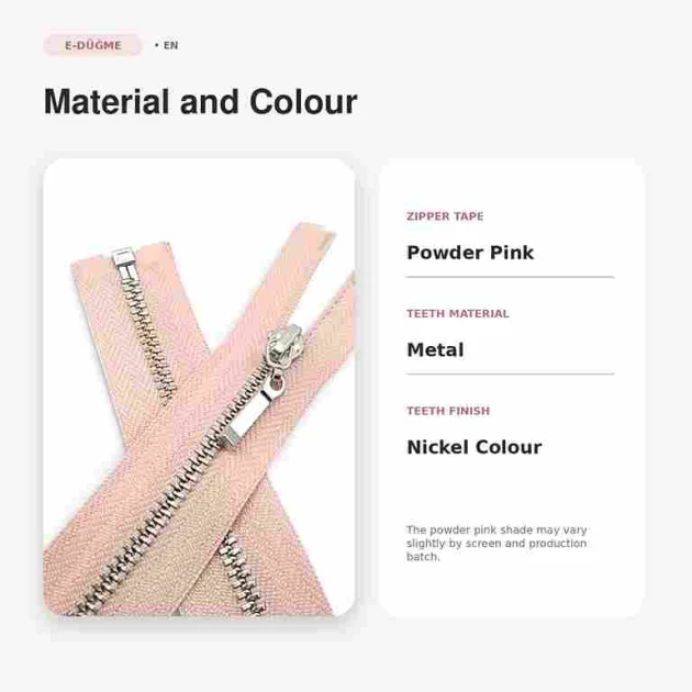 35 cm / 13.78 in #4.5 Open-End Jacket Zipper in Powder Pink with Nickel-Finish Metal Teeth