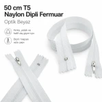 Hırka, Yelek ve Dış Giyim Fermuarı Naylon 50 cm T5 Dipli Optik Beyaz ZPS0050T5W