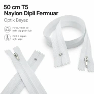 Hırka, Yelek ve Dış Giyim Fermuarı Naylon 50 cm T5 Dipli Optik Beyaz ZPS0050T5W
