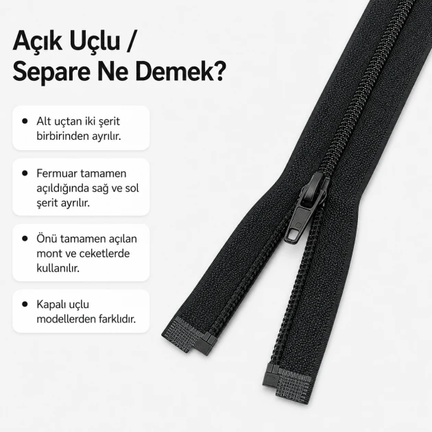 Mont ve ceket fermuarı naylon 66 cm T10 açık uçlu separe siyah, dış giyimde kullanım için ideal