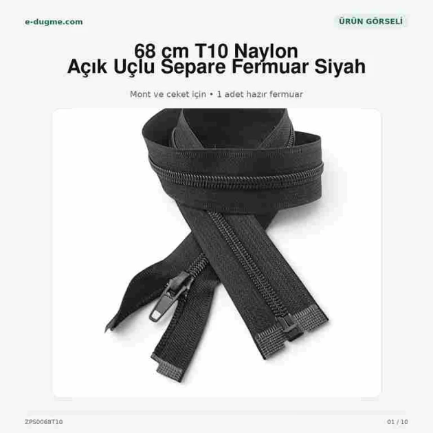 68 cm / 26.77 in #5 Nylon Open-End Separating Zipper for Jackets and Coats in Black