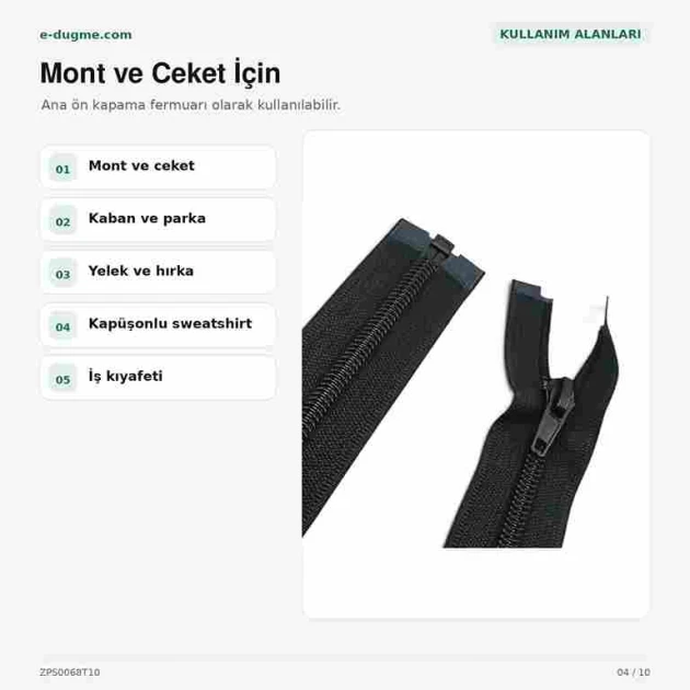 68 cm / 26.77 in #5 Nylon Open-End Separating Zipper for Jackets and Coats in Black