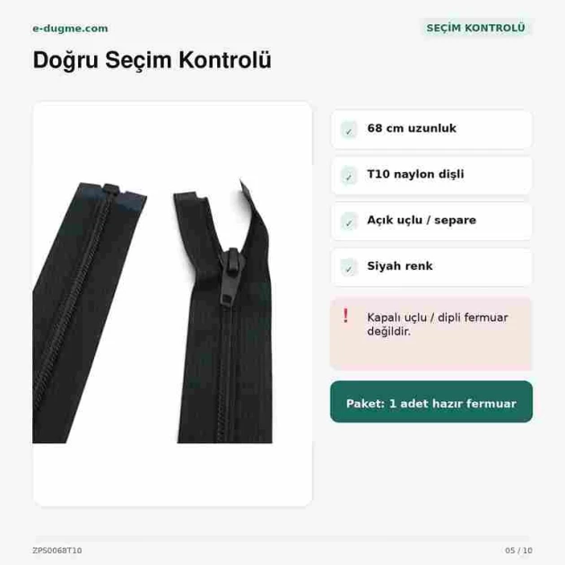 68 cm / 26.77 in #5 Nylon Open-End Separating Zipper for Jackets and Coats in Black