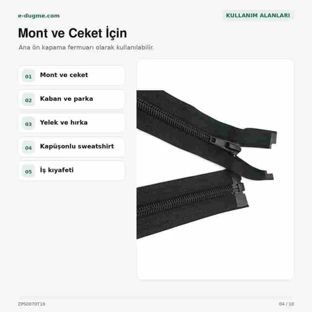 Mont ve Ceket Fermuarı Naylon 70 cm T10 Açık Uçlu Separe Siyah ZPS0070T10