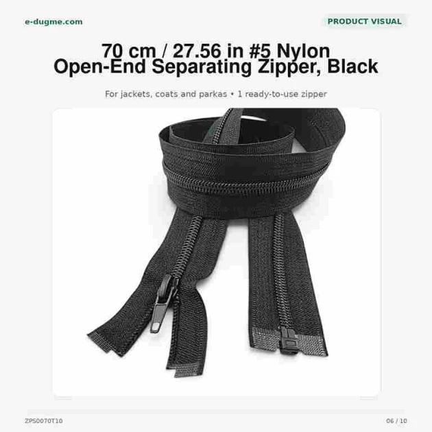 Mont ve Ceket Fermuarı Naylon 70 cm T10 Açık Uçlu Separe Siyah ZPS0070T10