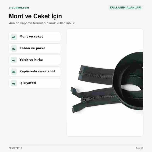 Mont ve ceket fermuarı, 74 cm uzunluğunda, siyah naylon, açık uçlu separe, ZPS0074T10 modeli