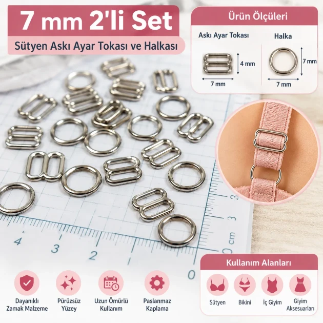 7 mm / 0.28 in Zamak Bra Strap Slider and Ring 2-Piece Set PIR700007Z