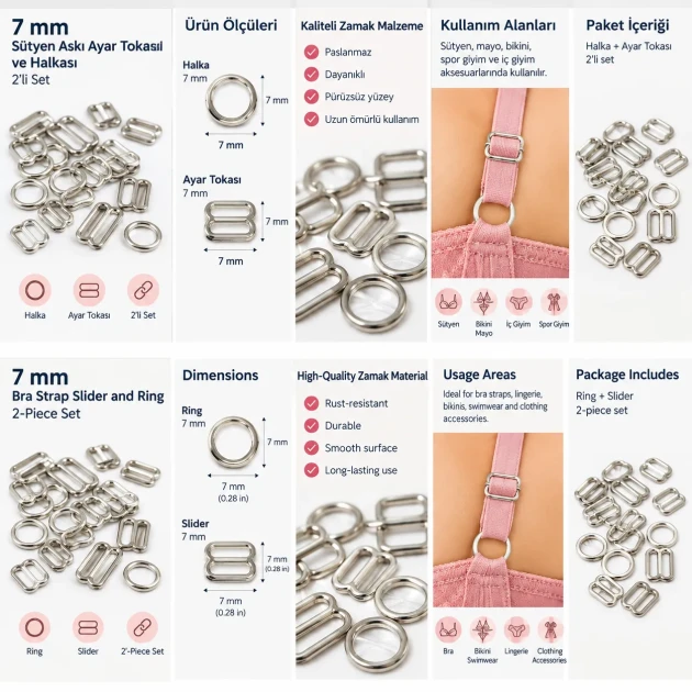 7 mm / 0.28 in Zamak Bra Strap Slider and Ring 2-Piece Set PIR700007Z