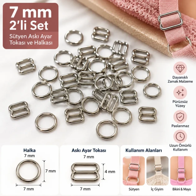 7 mm / 0.28 in Zamak Bra Strap Slider and Ring 2-Piece Set PIR700007Z